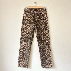 NWOT Zara Trf High Rise Button Fly Leopard Print Jeans Size 4